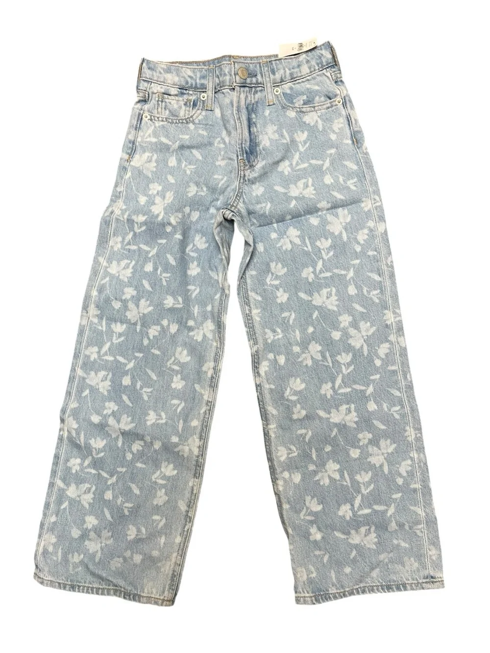 Gap Kids Low Stride Jeans Size 8 Slim Floral Print Wide Leg Denim NWT